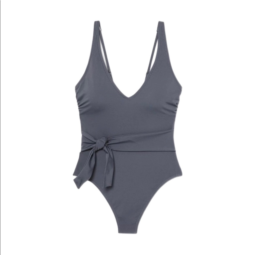 One piece plunge front swimsuit slate blue size Medium
